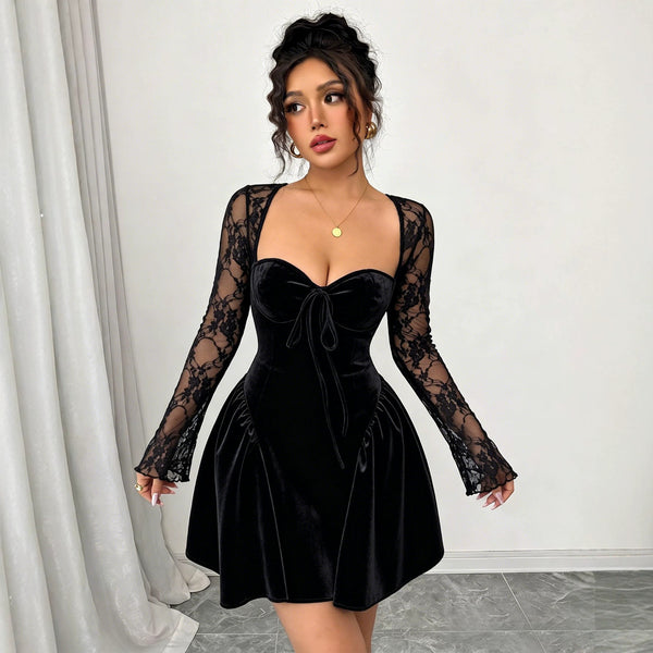Women's Black Long-Sleeve A-Line Dress | Slim Fit