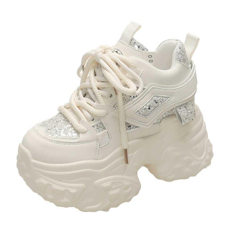 Hidden-heel sequin platform sneaker, sole detail