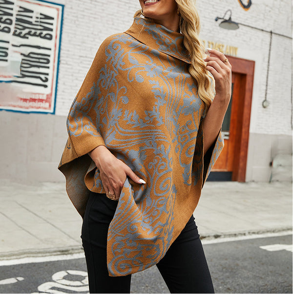 Women's Floral Cape Shawl Sweater | Lapel Knit Poncho