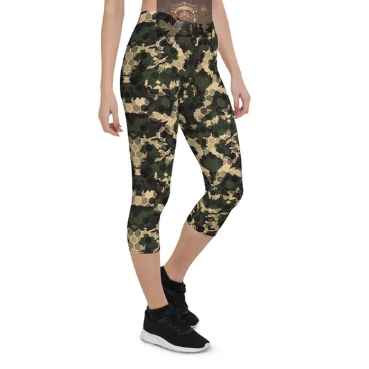Womens Army Camo Capri Leggings with Honeycombs ALL IN 1 WORLD
