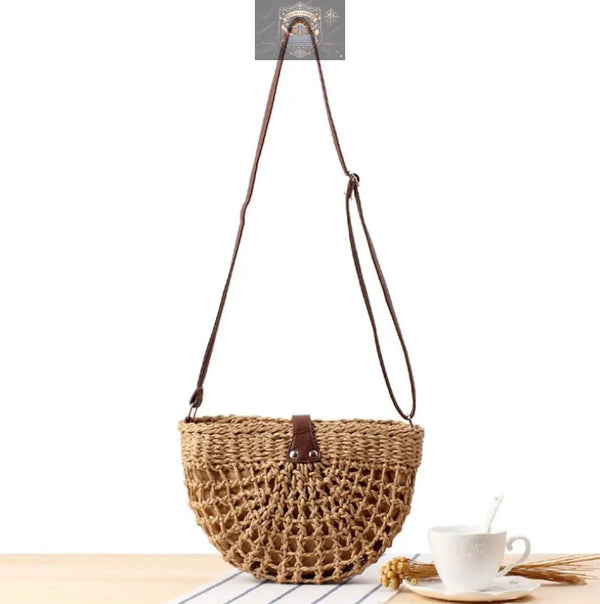 Half Moon Straw Crossbody Bag