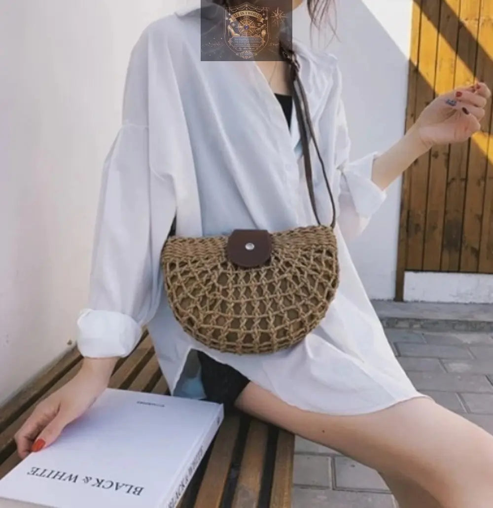 Half Moon Straw Crossbody Bag ALL IN 1 WORLD