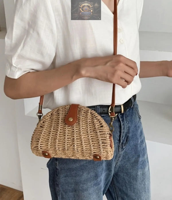 Casual Mini Oval Straw Crossbody Bag