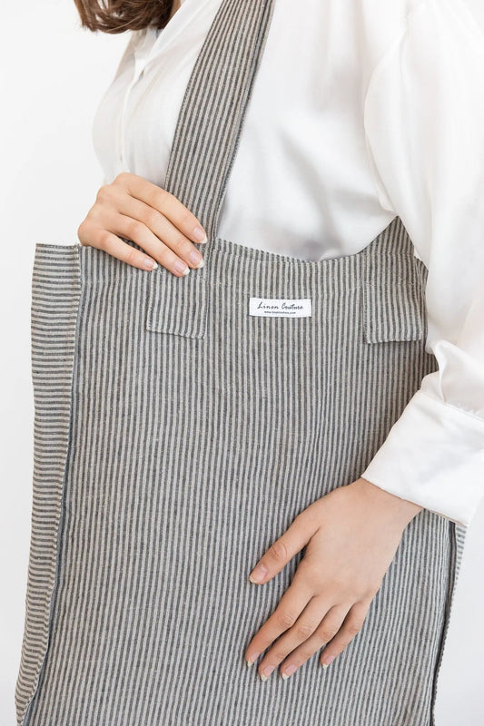 Striped Dark Grey linen weekender bag ALL IN 1 WORLD