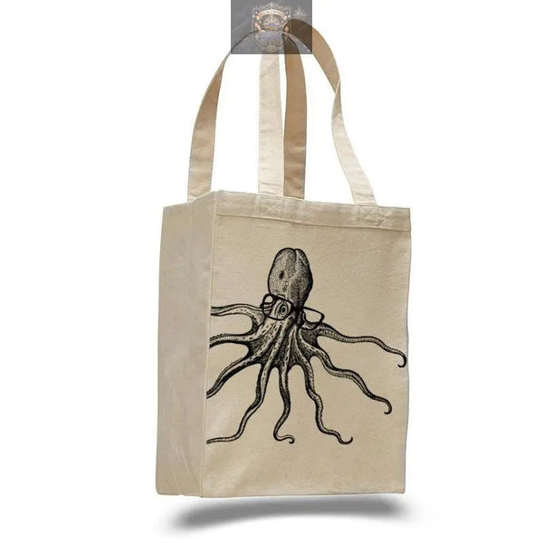 Octopus wearing glasses- cotton canvas natural tote bag