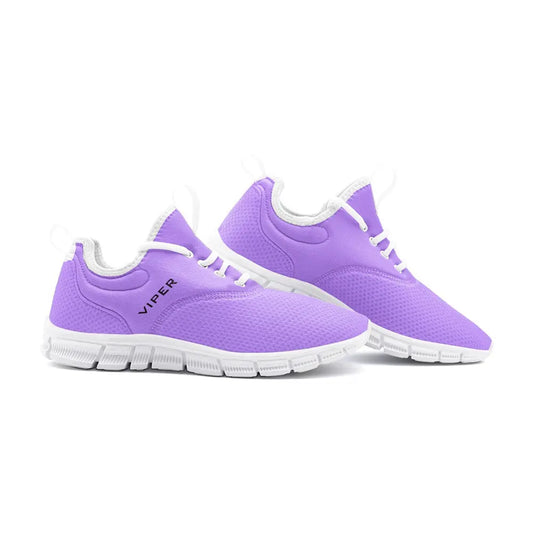 Side view of VIPER Style 54TF Lavender lightweight sneakers, highlighting the cushioned ankle collar and flexible white traction sole - Breathable purple athletic footwear for active lifestyles - ALL IN 1 WORLD