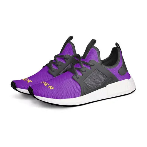 Perspective duo view of purple VIPER 54TR sneakers with black laces and supportive side cages - Lightweight athletic footwear featuring a vibrant purple upper and white performance sole - ALL IN 1 WORLD