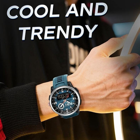 Blue sports watch worn on the wrist