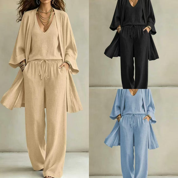 Women's 3-Piece Knit Set | Cardigan, Tank Top & Wide-Leg Pants