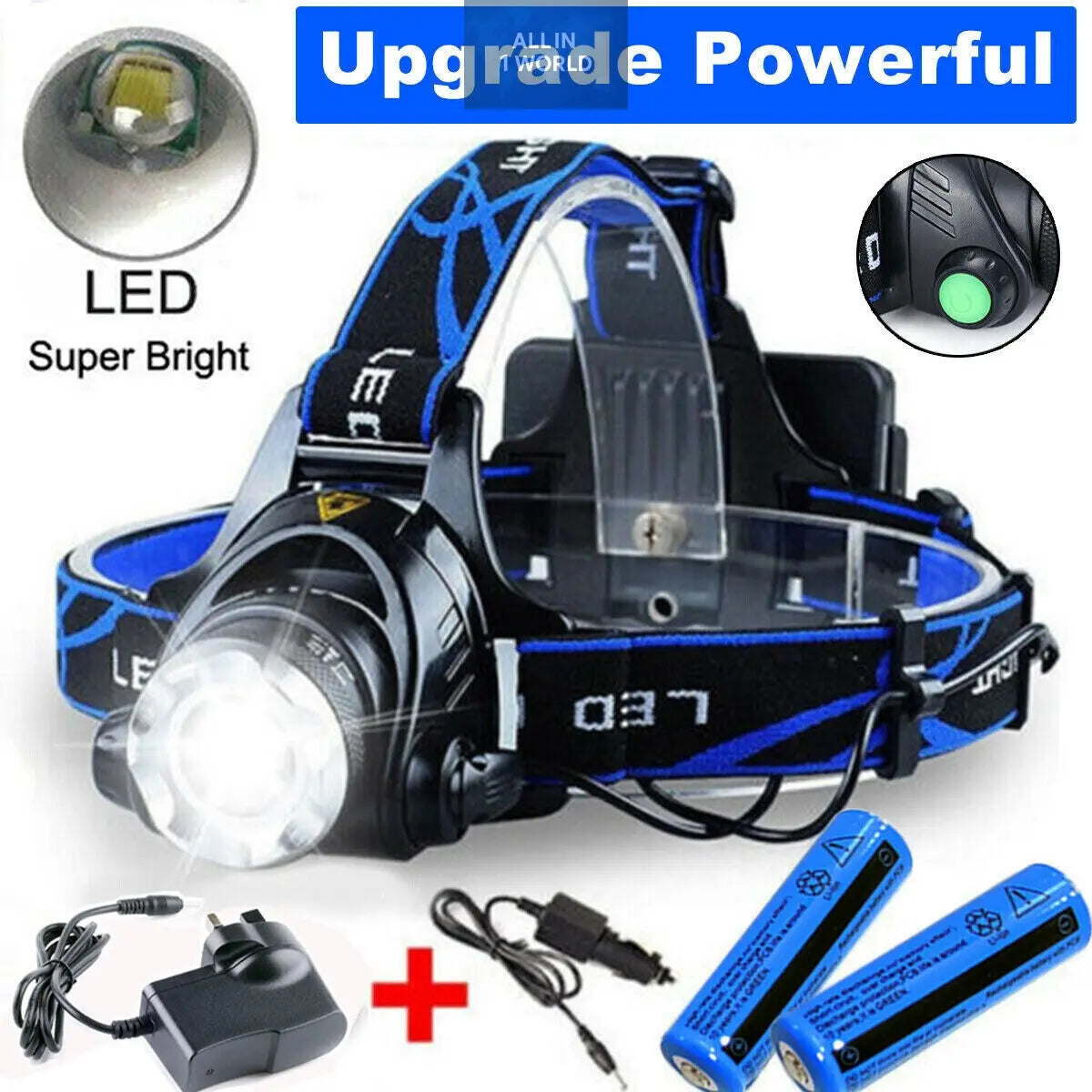 990000LM Headlamp Rechargeable LED Headlamp Zoomable Torch Tactical Headlight all in 1 world