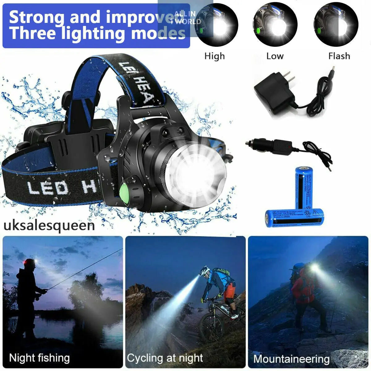 990000LM Headlamp Rechargeable LED Headlamp Zoomable Torch Tactical Headlight all in 1 world