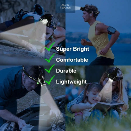 990000LM Headlamp Rechargeable LED Headlamp Zoomable Torch Tactical Headlight all in 1 world