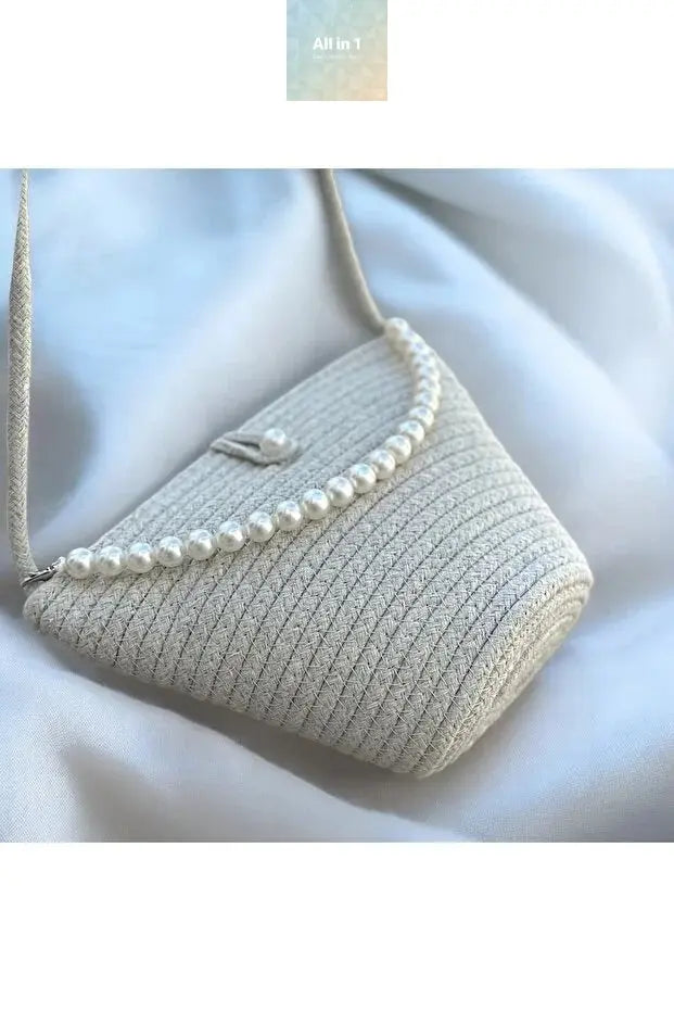 Women beige pearl design classic shoulder bag elegant daily handbag Gold Penelope