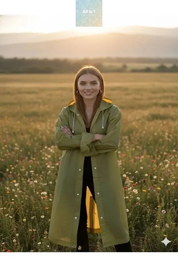 Khaki EVA Fabric Waterproof & Windproof Raincoat Gold Penelope