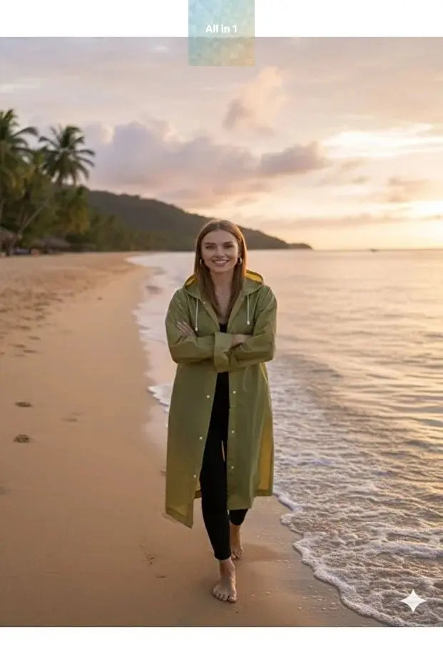 Khaki EVA Fabric Waterproof & Windproof Raincoat Gold Penelope