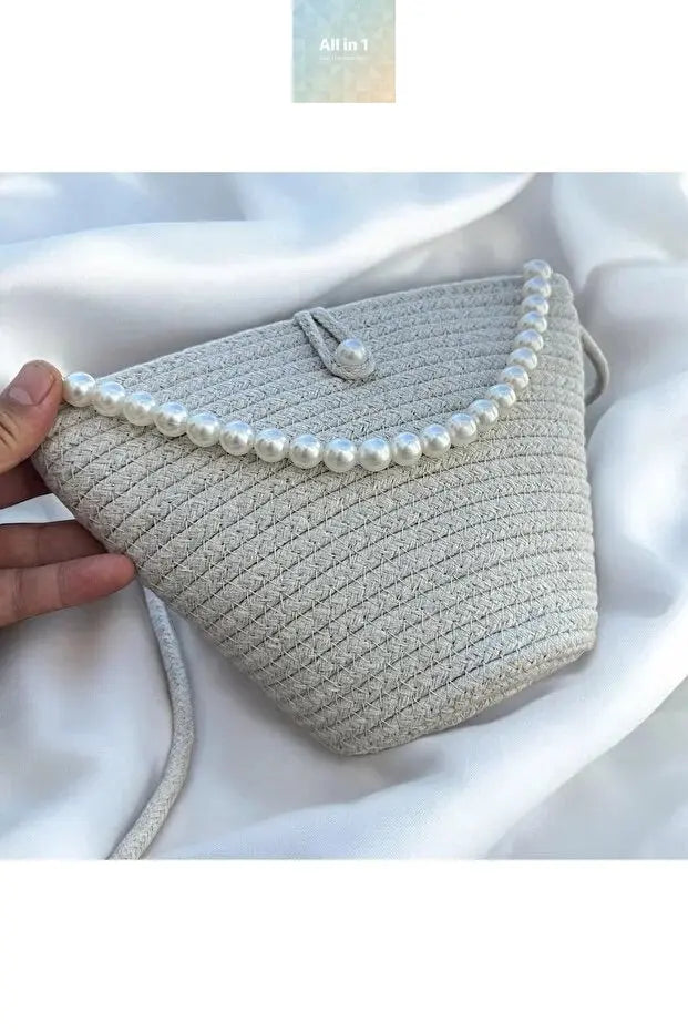 Women beige pearl design classic shoulder bag elegant daily handbag Gold Penelope