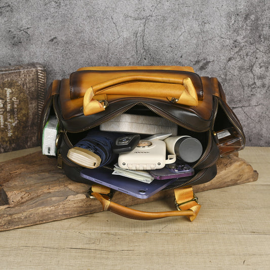 Full-grain leather crossbody bag, side view