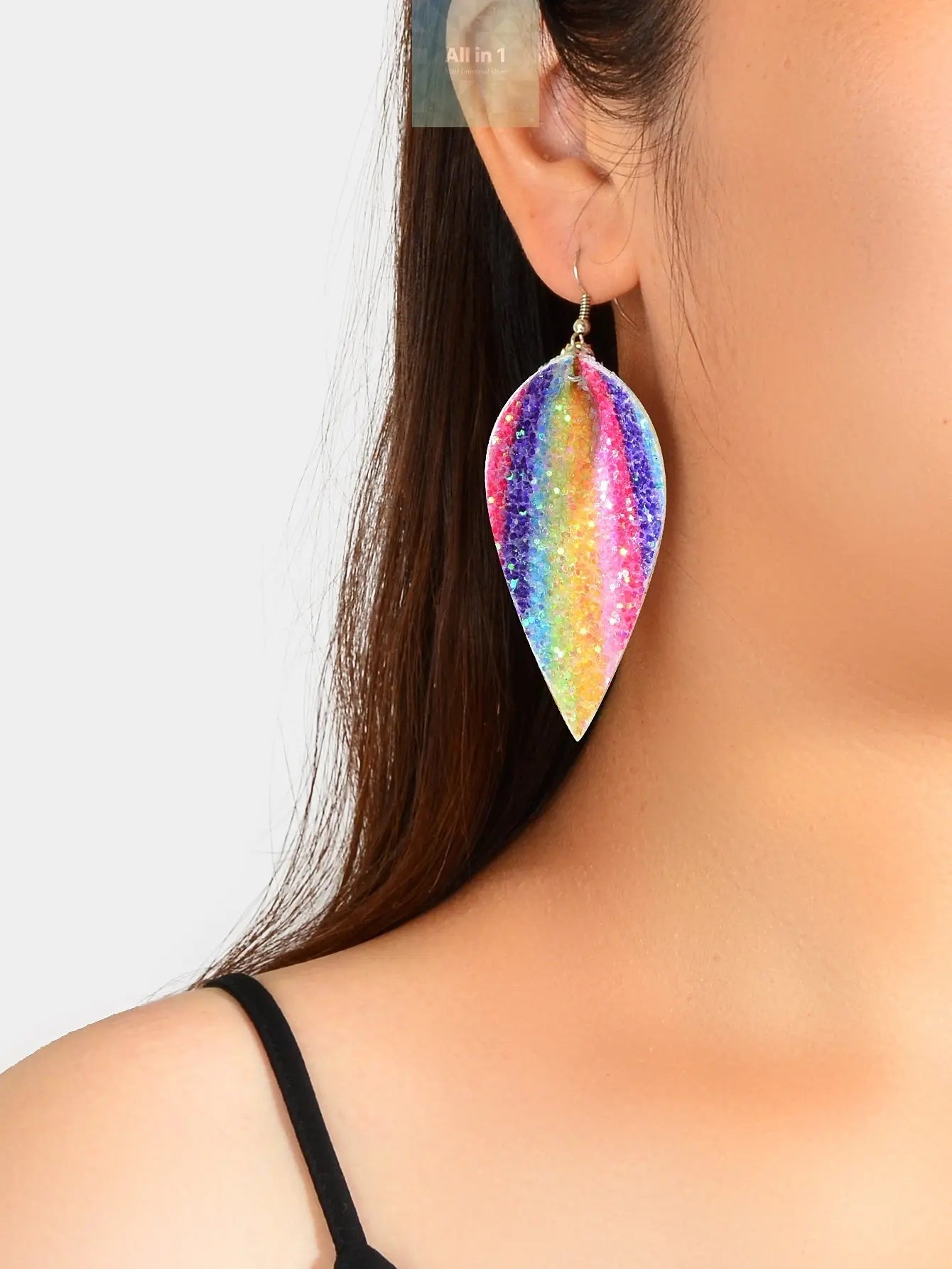 Cute Funny Shining Sequins Multi-colored Pu Leather Water Drop Dangle White Demeter