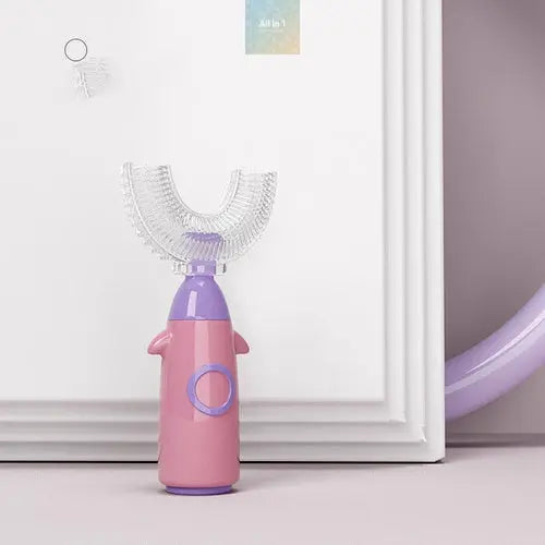 Manual Children's U-shaped Toothbrush Silicone Toothbrush Maroon Asteria