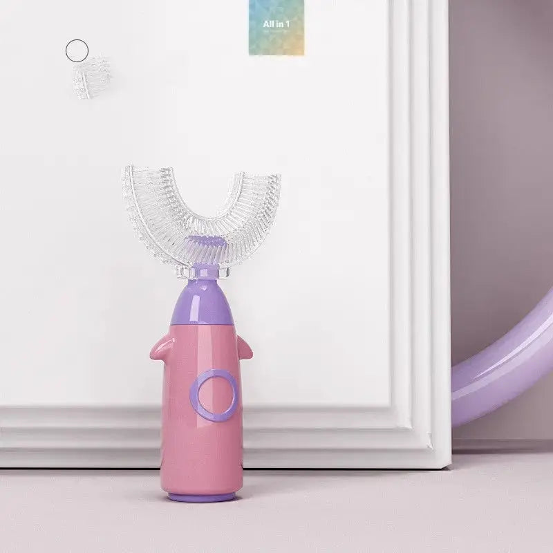 Manual Children's U-shaped Toothbrush Silicone Toothbrush Maroon Asteria