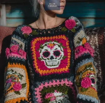 womens sweater Retro Printed American Style Streetwear Loose Knit Sweater Top all in 1 world