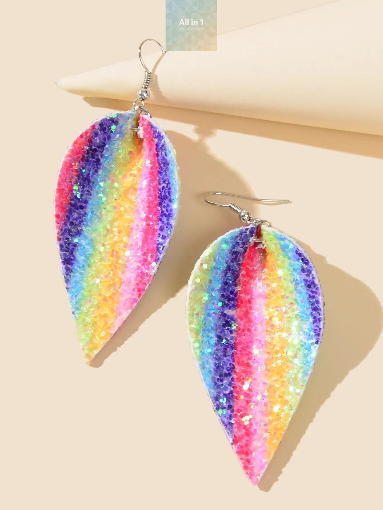 Cute Funny Shining Sequins Multi-colored Pu Leather Water Drop Dangle White Demeter