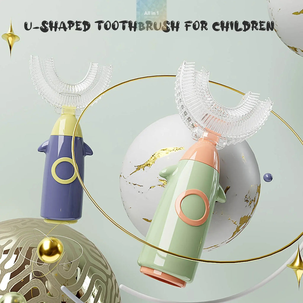 Manual Children's U-shaped Toothbrush Silicone Toothbrush Maroon Asteria