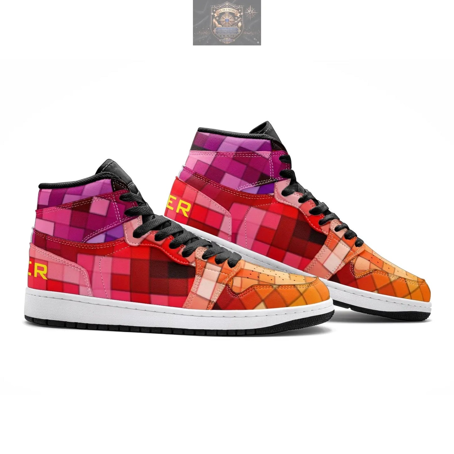 VIPER Style 55TO 01 multi cubes high-top hip hop sneakers - rubber outsole basketball-style trainers - ALL IN 1 WORLD