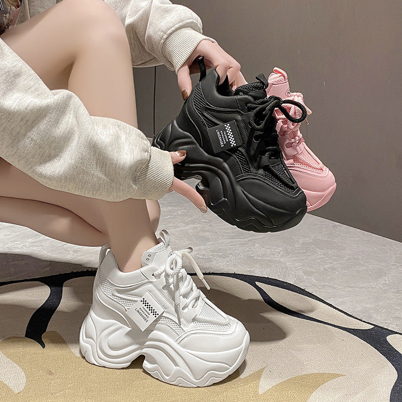 Women's platform lace-up sneaker, pink colourway