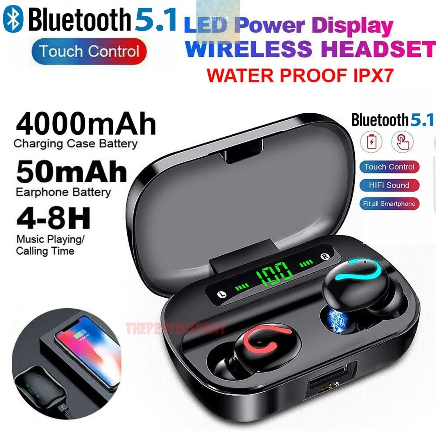 Bluetooth 5.1 Headset TWS Wireless Earphones Mini Earbuds Stereo @ all in 1 world - All in 1 world