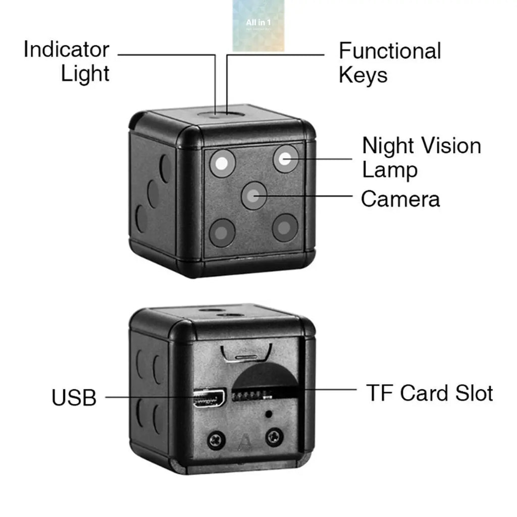 Mini Dice Camera Home Security Night Vision HD 1080P Motion Detection Puce Gaia