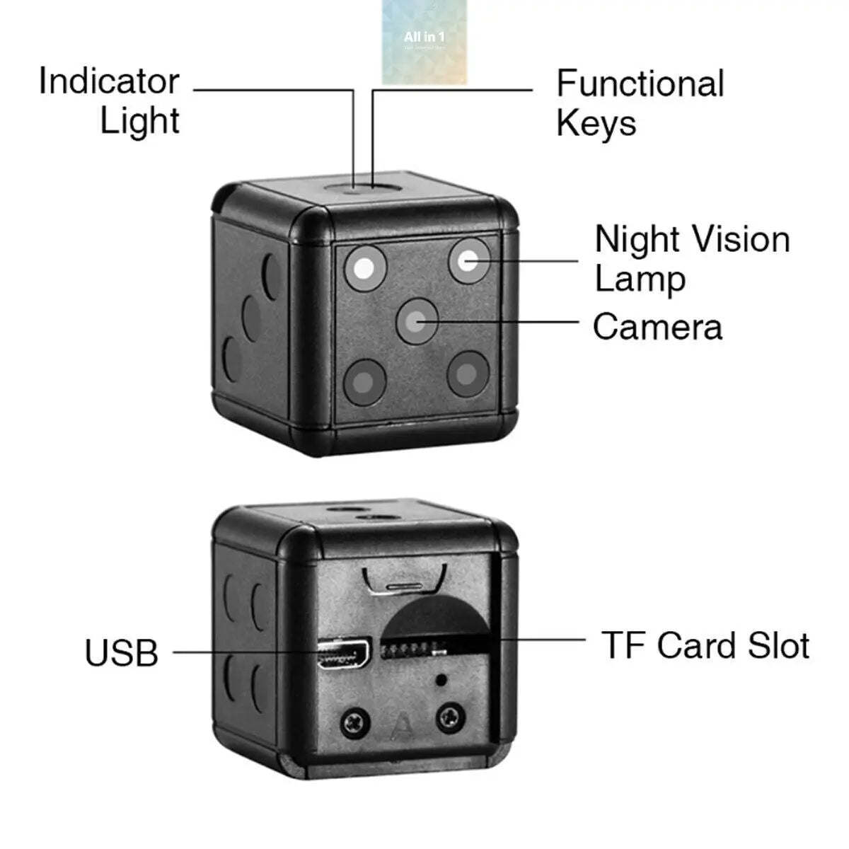 Mini Dice Camera Home Security Night Vision HD 1080P Motion Detection Puce Gaia