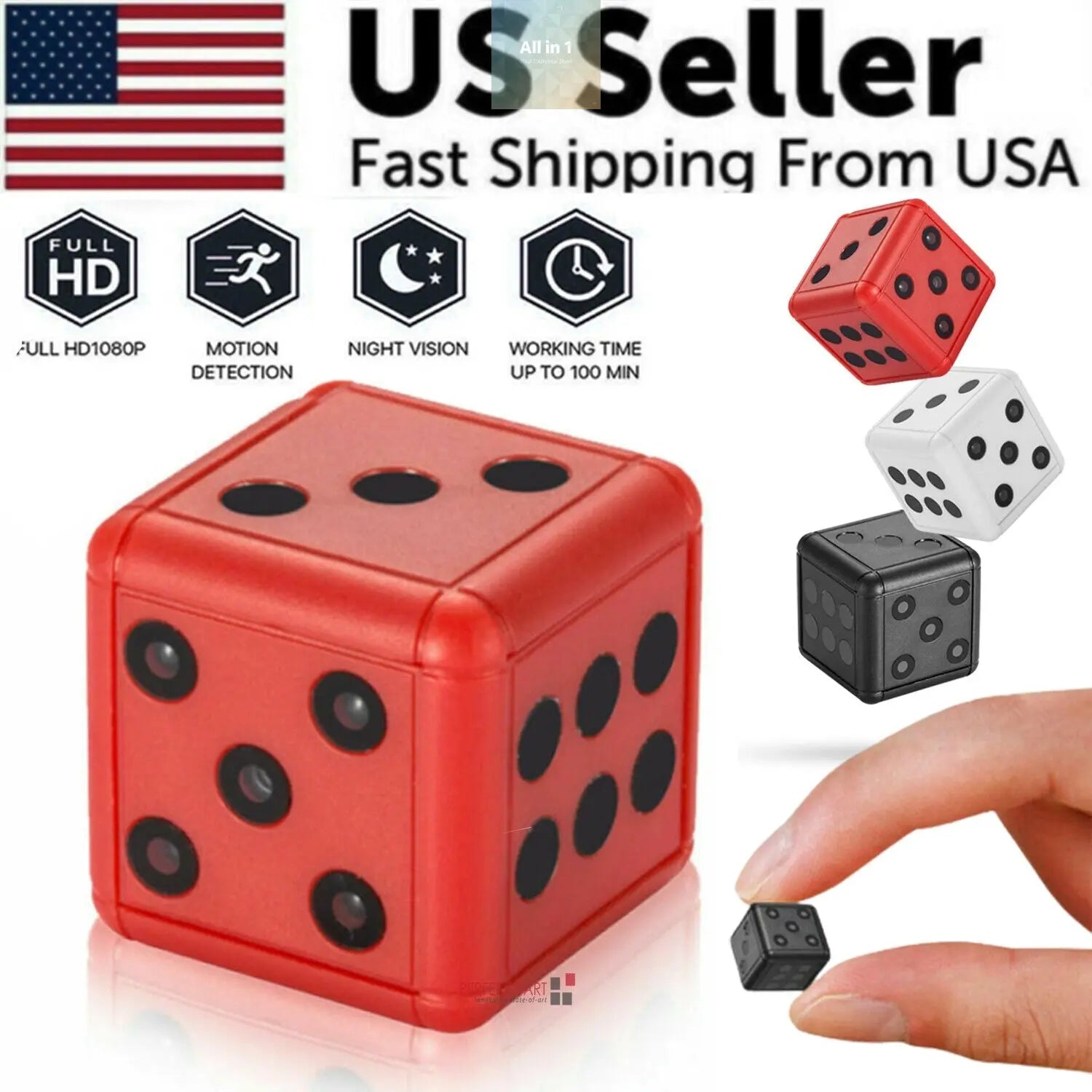 Mini Dice Camera Home Security Night Vision HD 1080P Motion Detection Puce Gaia