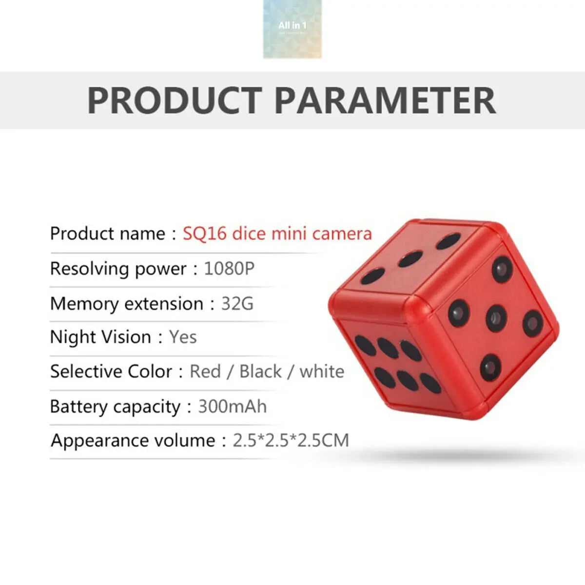 Mini Dice Camera Home Security Night Vision HD 1080P Motion Detection Puce Gaia