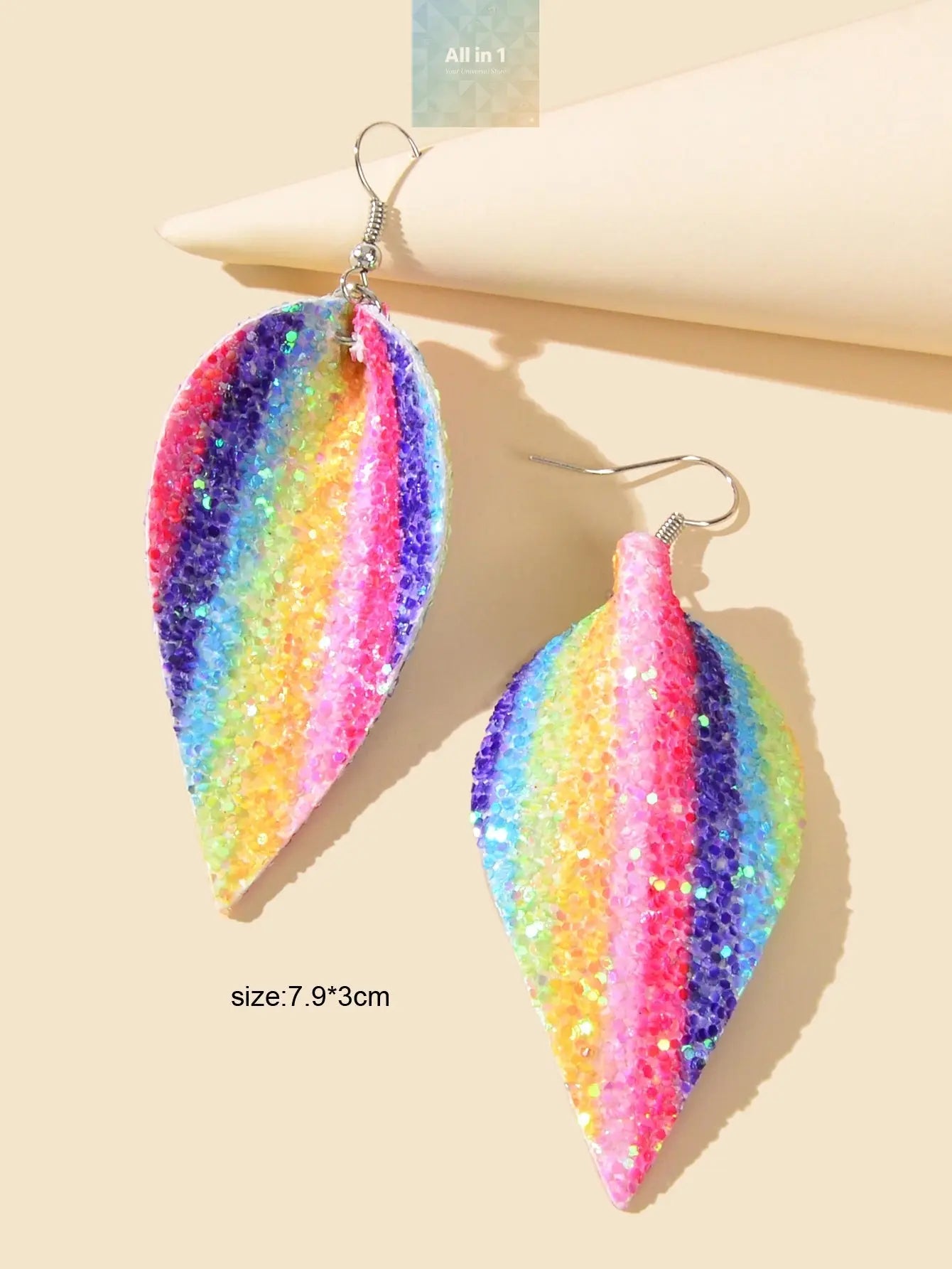 Cute Funny Shining Sequins Multi-colored Pu Leather Water Drop Dangle White Demeter