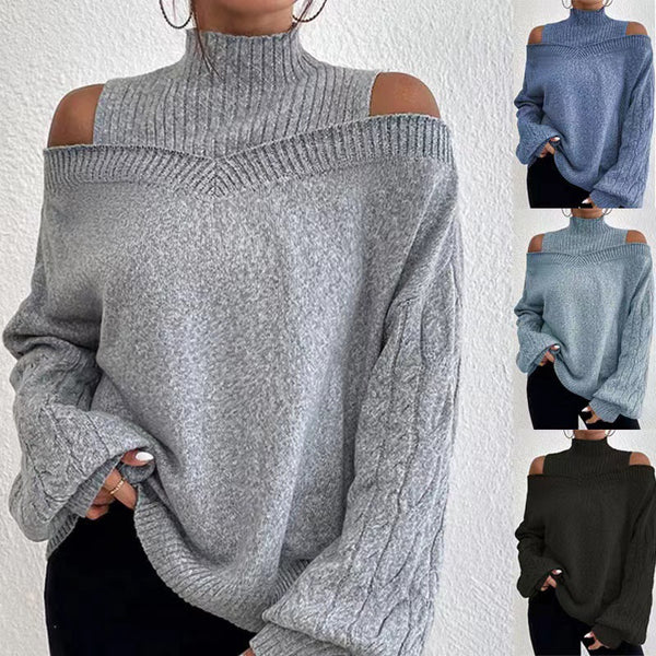 Women's Cold-Shoulder Mock-Neck Sweater | Knit Pullover