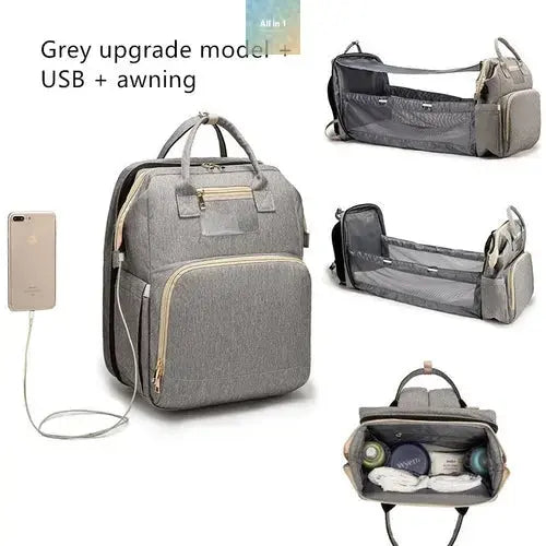 USB Charging Version Mommy Bed Backpack Folding Large Capacity Crimson Medea