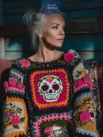 womens sweater Retro Printed American Style Streetwear Loose Knit Sweater Top all in 1 world