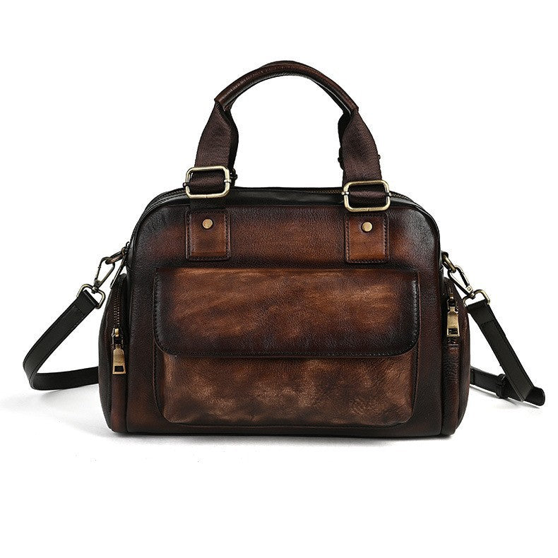 Full-grain leather crossbody bag, flap detail