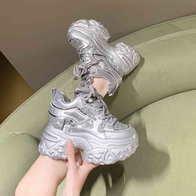 Hidden-heel sequin platform sneaker, colour option