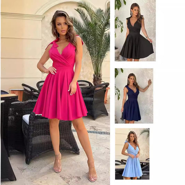 Women's V-Neck Skater Mini Dress | High-Waist A-Line Summer Dress