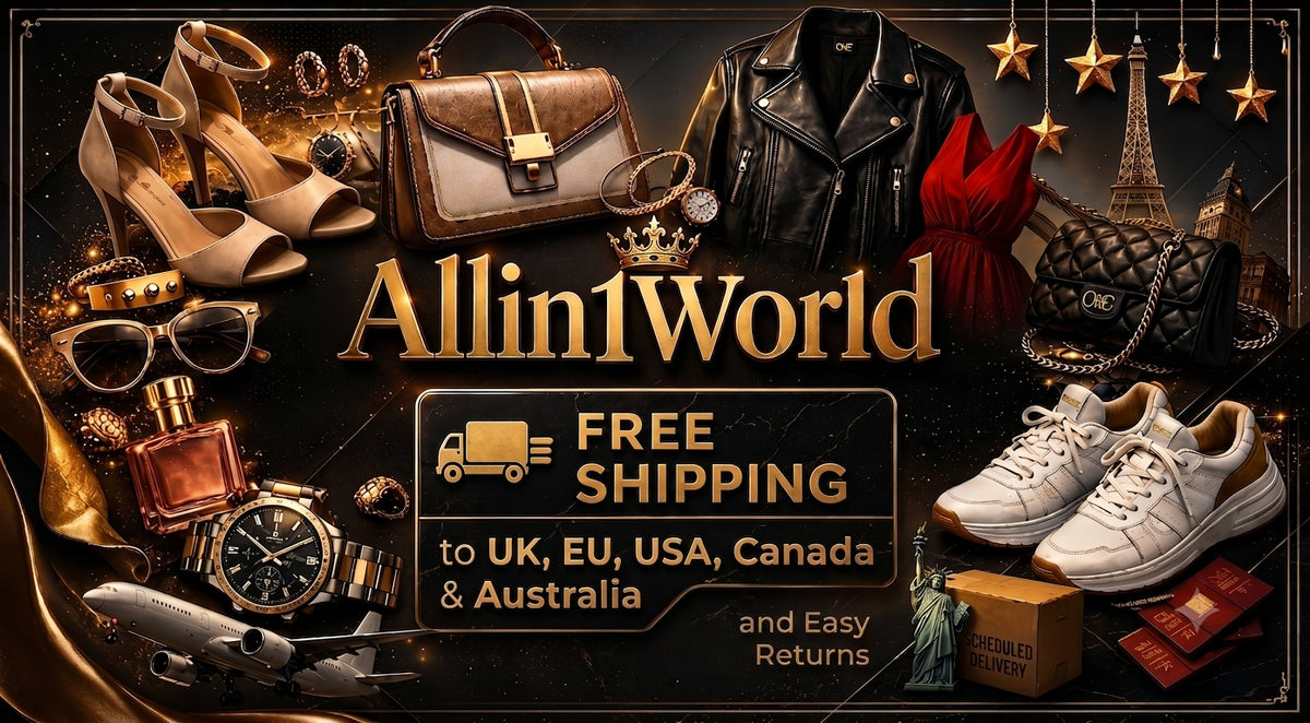 All In 1 World — free shipping to the UK, EU, USA, Canada and Australia, and easy returns. Handbags, heels, sneakers, sunglasses, watches and accessories.