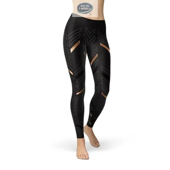 High-waisted black sports leggings for women, featuring a performance workout design with geometric mesh panels and cut-out details - Breathable athleisure leggings - ALL IN 1 WORLD
