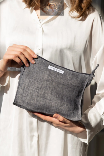 White linen large makeup bag with zipper ALL IN 1 WORLD