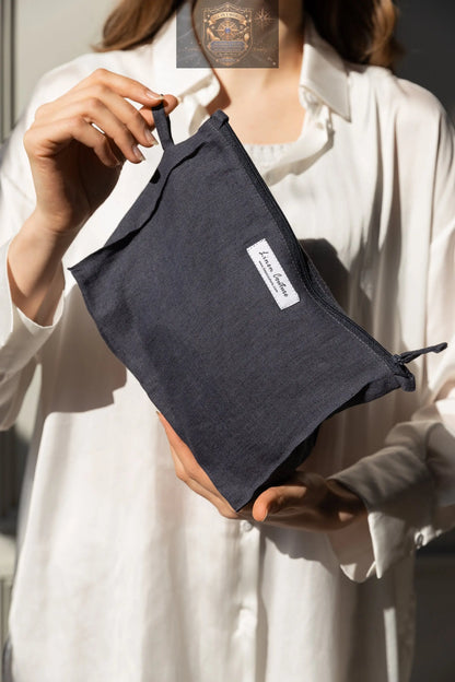 White linen large makeup bag with zipper ALL IN 1 WORLD