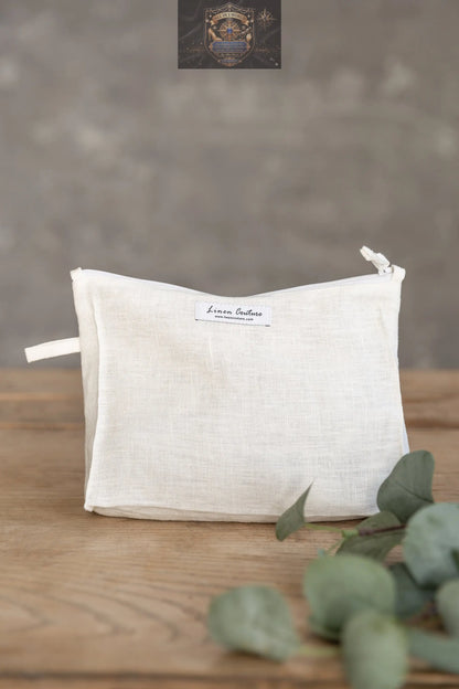 White linen large makeup bag with zipper ALL IN 1 WORLD