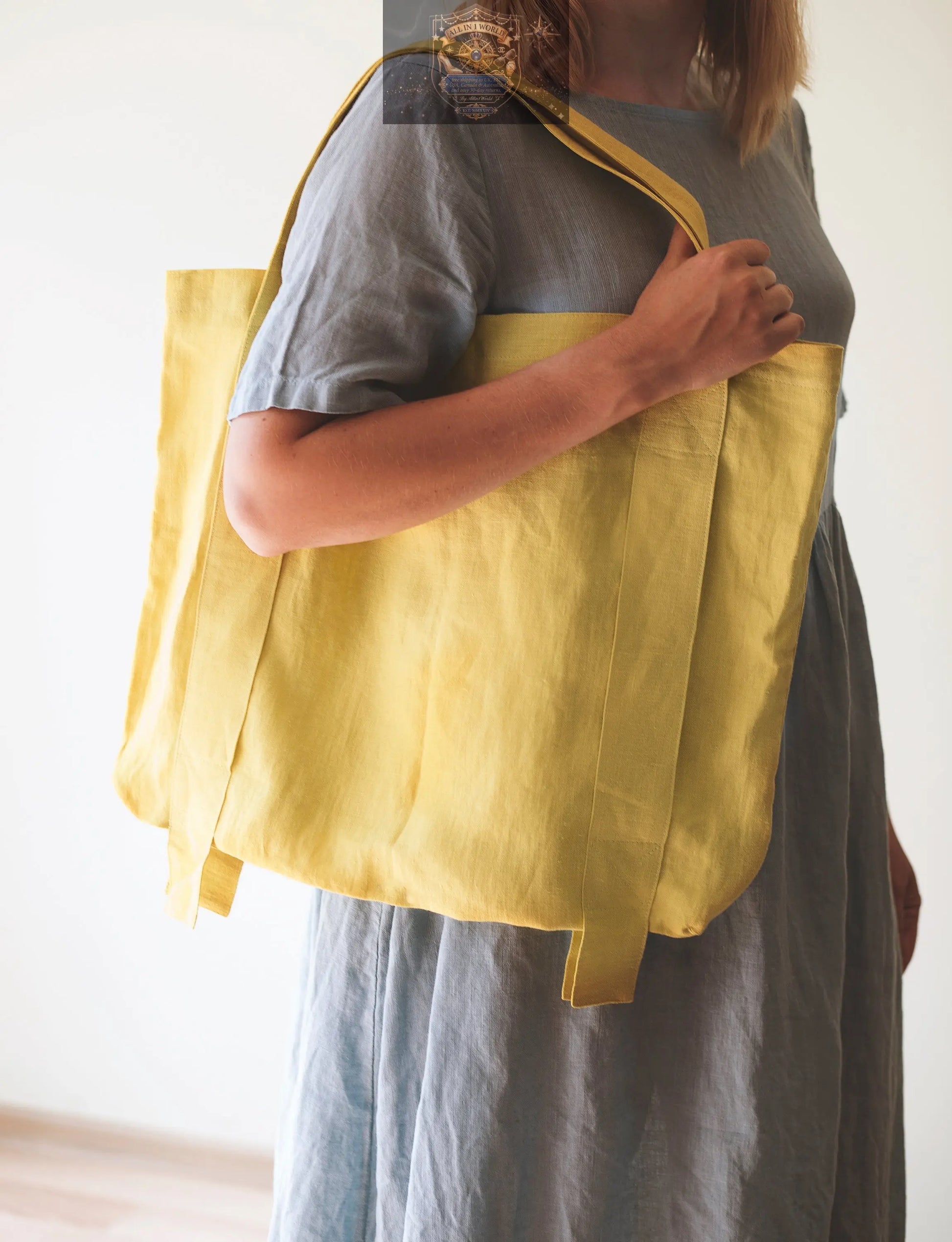 Safari Green and Greyish Mint linen canvas bag with two tones ALL IN 1 WORLD