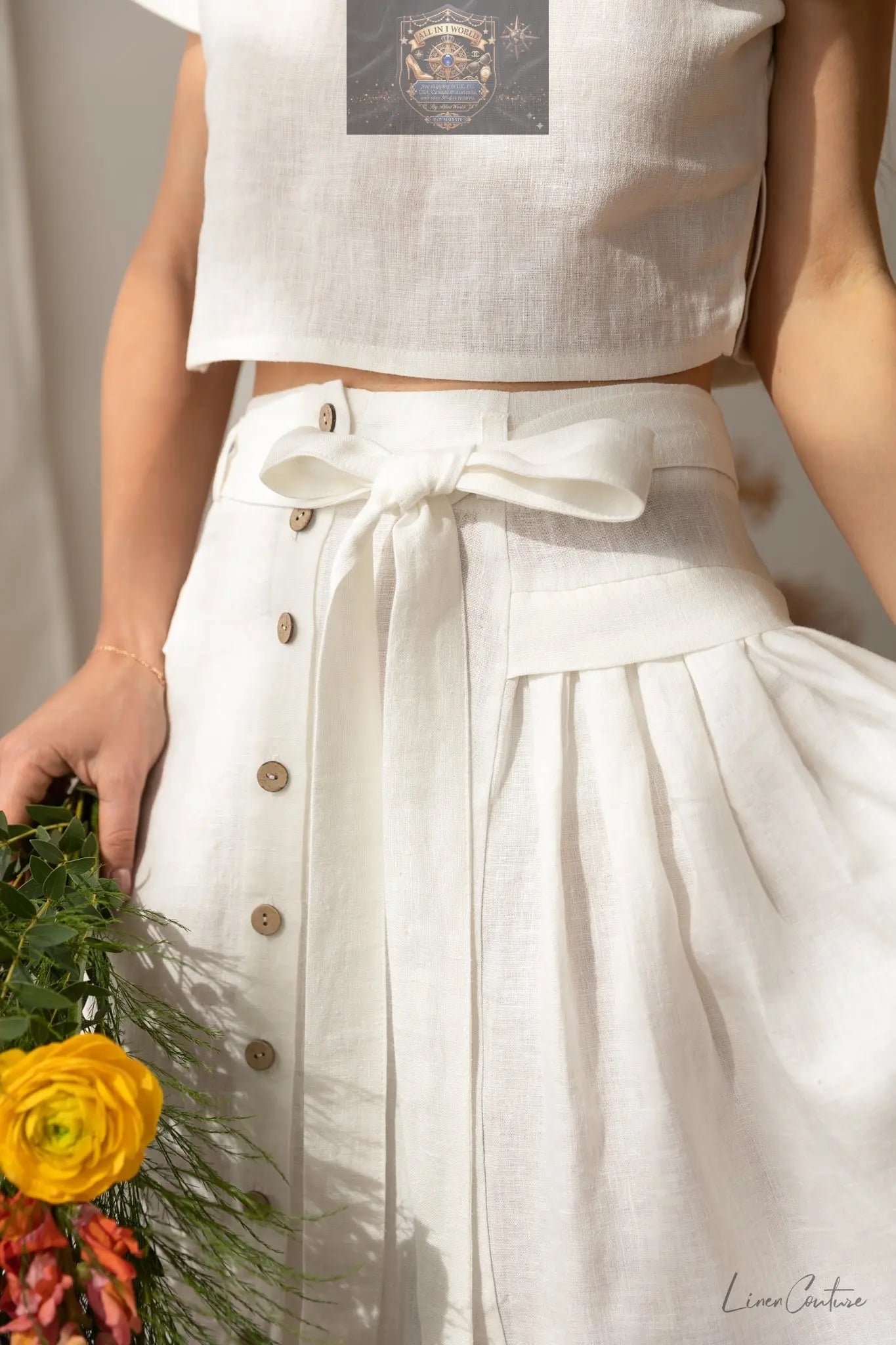 Taormina Linen Crop Top and Midi Skirt Set ALL IN 1 WORLD