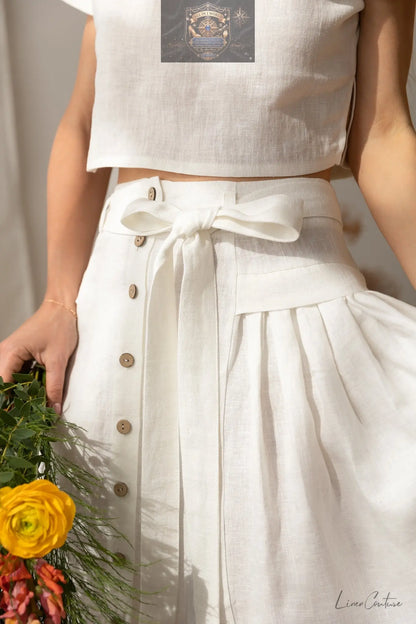 Taormina Linen Crop Top and Midi Skirt Set ALL IN 1 WORLD