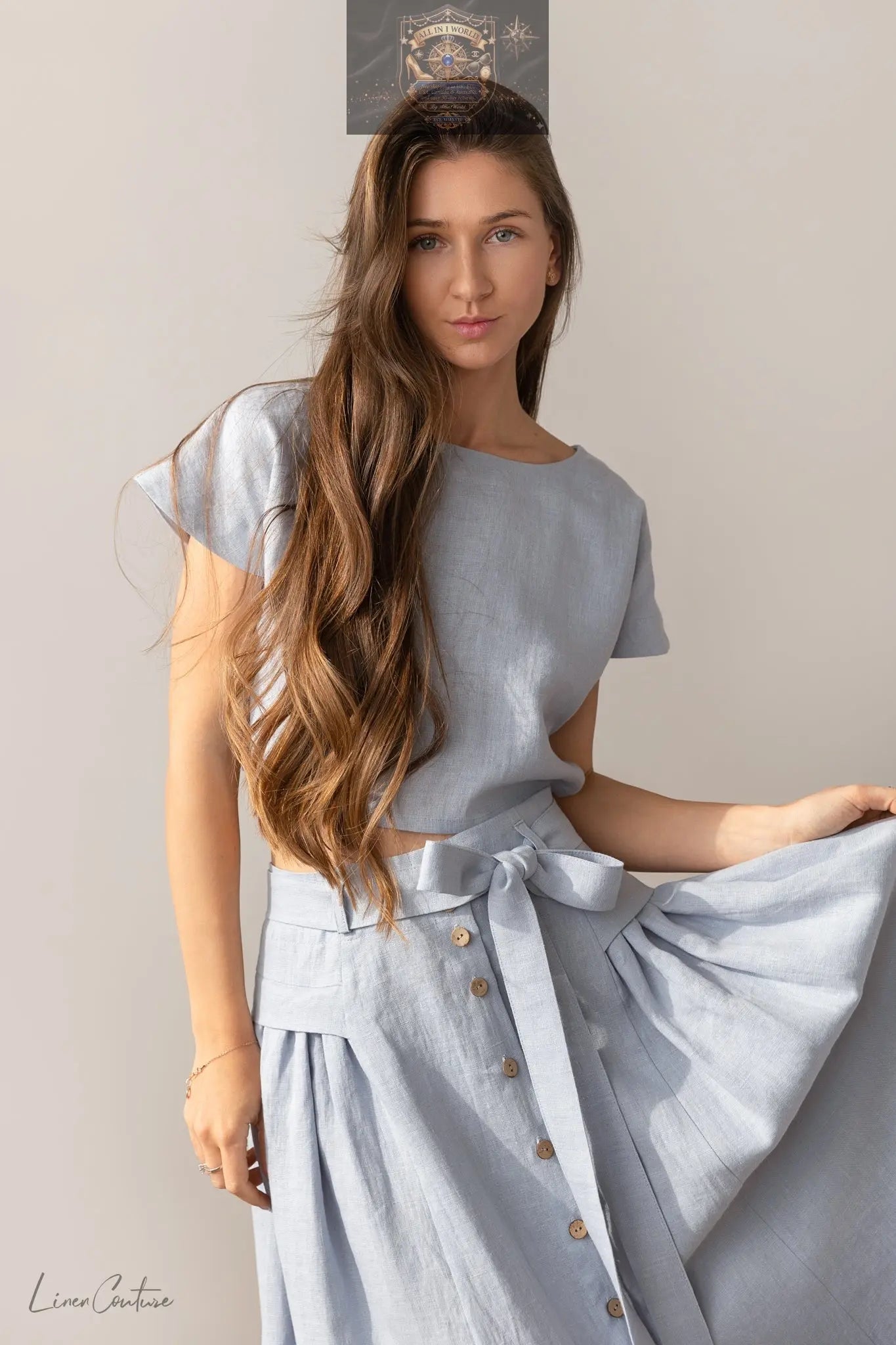 Taormina Linen Crop Top and Midi Skirt Set ALL IN 1 WORLD